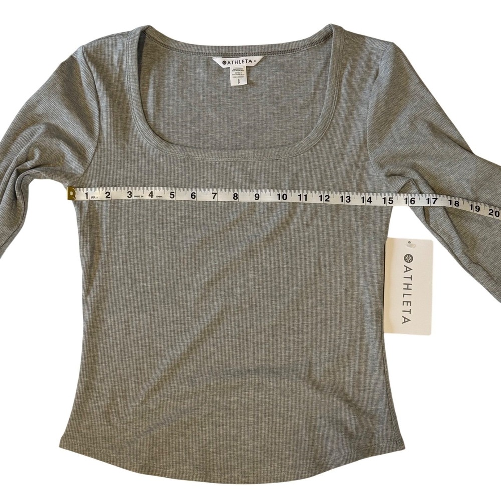 Athleta Top Rib Square Neck Grey Long Sleeve Fitted Small Athleisure NWT - Picture 7 of 8
